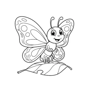 coloriage Papillon sur une feuille gratuit en ligne