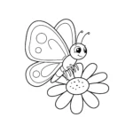 image de coloriage Papillon sur une fleur pour enfant