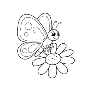image de coloriage Papillon sur une fleur pour enfant