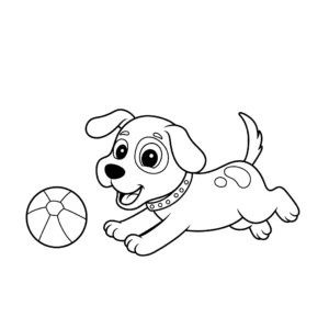 coloriage Un chien jouant avec une balle à imprimer pour enfant de 3 ans