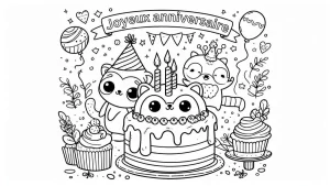 coloriage joyeux anniversaire à imprimer pour enfant de 3 ans