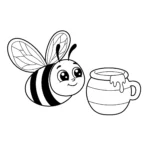 coloriage Abeille avec un pot de miel pour enfant a imprimer gratuit
