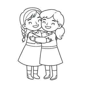 coloriage Anna et Wendy font un câlin pour enfant
