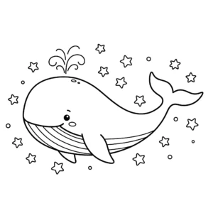 coloriage Baleine avec des étoiles pour enfant de 6 ans