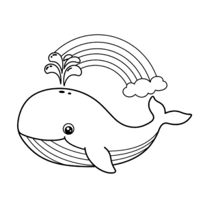 imprimer coloriage Baleine avec un arc en ciel pour enfant