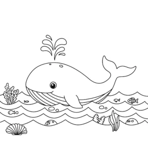 coloriage Baleine dans l’océan a imprimer pour enfant de 4 ans