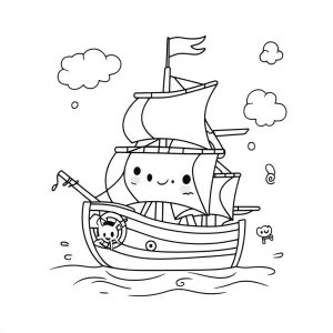 coloriage Bateau à imprimer kawaii