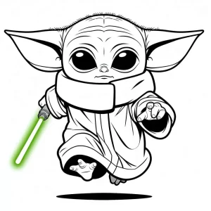 coloriage Bébé Yoda à imprimer pour enfant de 8 ans