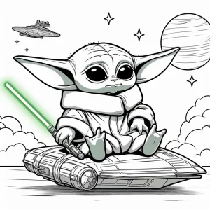coloriage Bébé Yoda pour enfants à télécharger