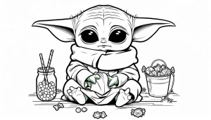 coloriage Bébé Yoda pour enfants a imprimer gratuit