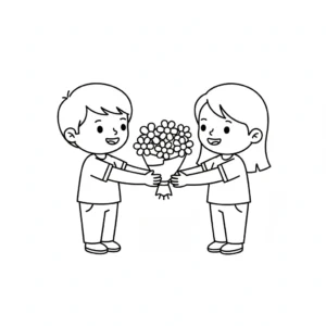 coloriage Bouquet de Fleurs à imprimer kawaii