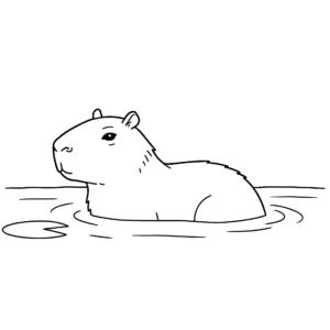 imprimer coloriage Capybara dans l’eau