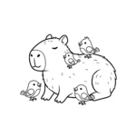 coloriage Capybara et ses amis les oiseaux pour enfant