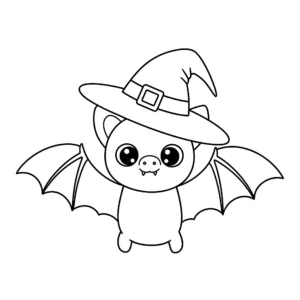 coloriage Chauve souris avec un chapeau de sorcière pour enfant a imprimer gratuit