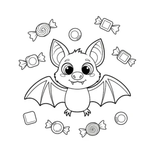 coloriage Chauve souris et bonbons à imprimer pour enfant de 12 ans