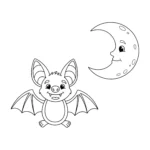 coloriage Chauve souris et lune gratuit pour enfants