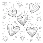 coloriage Cœurs et étoiles rayonnantes pour enfants à télécharger
