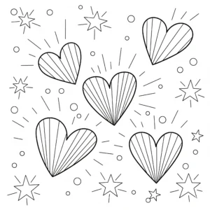 coloriage Cœurs et étoiles rayonnantes pour enfants à télécharger