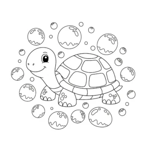 coloriage Des bulles autour d’une tortue pour enfants a imprimer gratuit