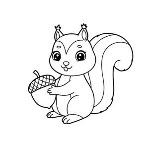coloriage Écureuil avec gland gratuit en ligne