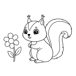 coloriage Écureuil et une fleur pour enfant a imprimer gratuit