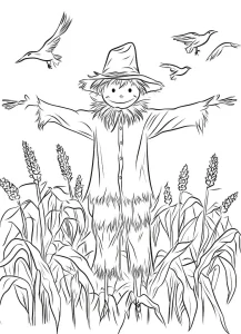 image pour coloriage Épouvantail enfant