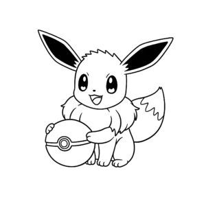 coloriage Évoli avec une Poké Ball pour enfant de 4 ans