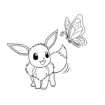 coloriage Évoli et un papillon et decoupage