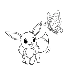 coloriage Évoli et un papillon et decoupage