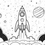 coloriage Fusée à imprimer kawaii