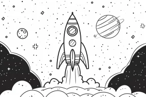 coloriage Fusée à imprimer kawaii