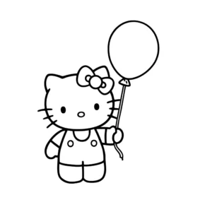 a imprimer coloriage Hello Kitty avec un ballon gratuit