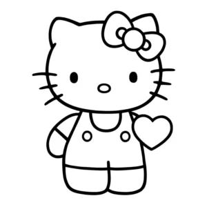 coloriage Hello Kitty et un petit cœur a imprimer pour enfant de 4 ans