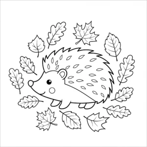 coloriage Hérisson et feuilles d’automne pour enfant de 3 ans