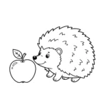 coloriage Hérisson et une pomme et découpage à imprimer
