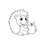 coloriage Hérisson souriant avec une pomme pour enfants a imprimer gratuit
