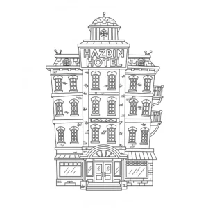 coloriage Hôtel Hazbin (façade simplifiée) gratuit a imprimer