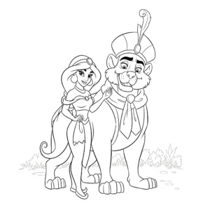 coloriage Jasmine et Rajah a colorier en ligne