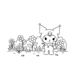 imprimer coloriage Kuromi au jardin