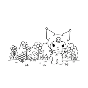 imprimer coloriage Kuromi au jardin