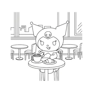 coloriage Kuromi dans un café a imprimer
