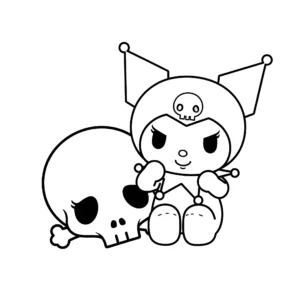 imprimer coloriage Kuromi et son crâne gratuit