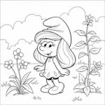 coloriage La Schtroumpfette dans le jardin a imprimer