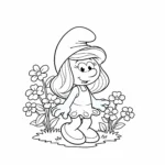 coloriage La Schtroumpfette dans son jardin de fleurs a colorier en ligne