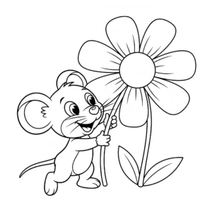 coloriage La Souris Joue avec une Fleur pour enfant de à imprimer