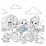 coloriage La famille Cocomelon à la ferme pour enfant gratuit