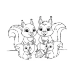 coloriage La famille écureuil a imprimer pour enfant de 4 ans