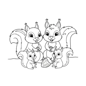 coloriage La famille écureuil a imprimer pour enfant de 4 ans