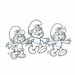 coloriage Le Grand Schtroumpf et les Schtroumpfs dansant d