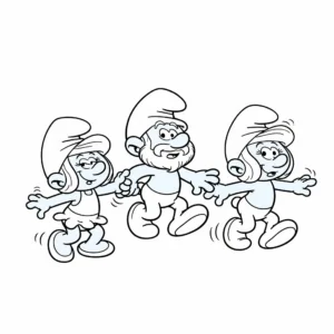 coloriage Le Grand Schtroumpf et les Schtroumpfs dansant d